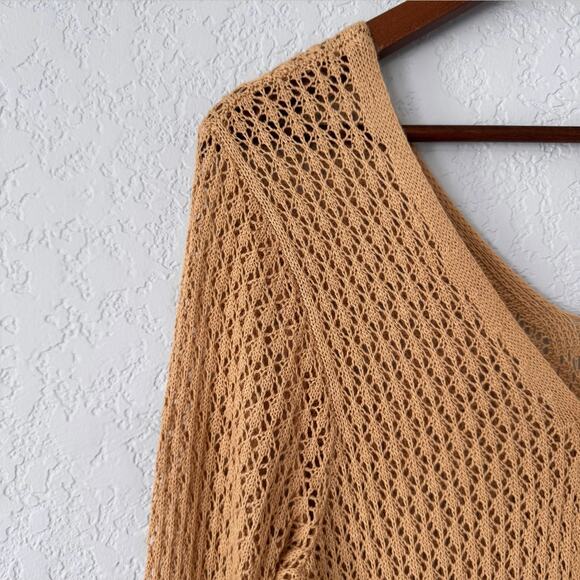 Saodimallsu Brown Long Flare Sleeve Maxi Length Crochet Cover Up Size X-large - Picture 5 of 7